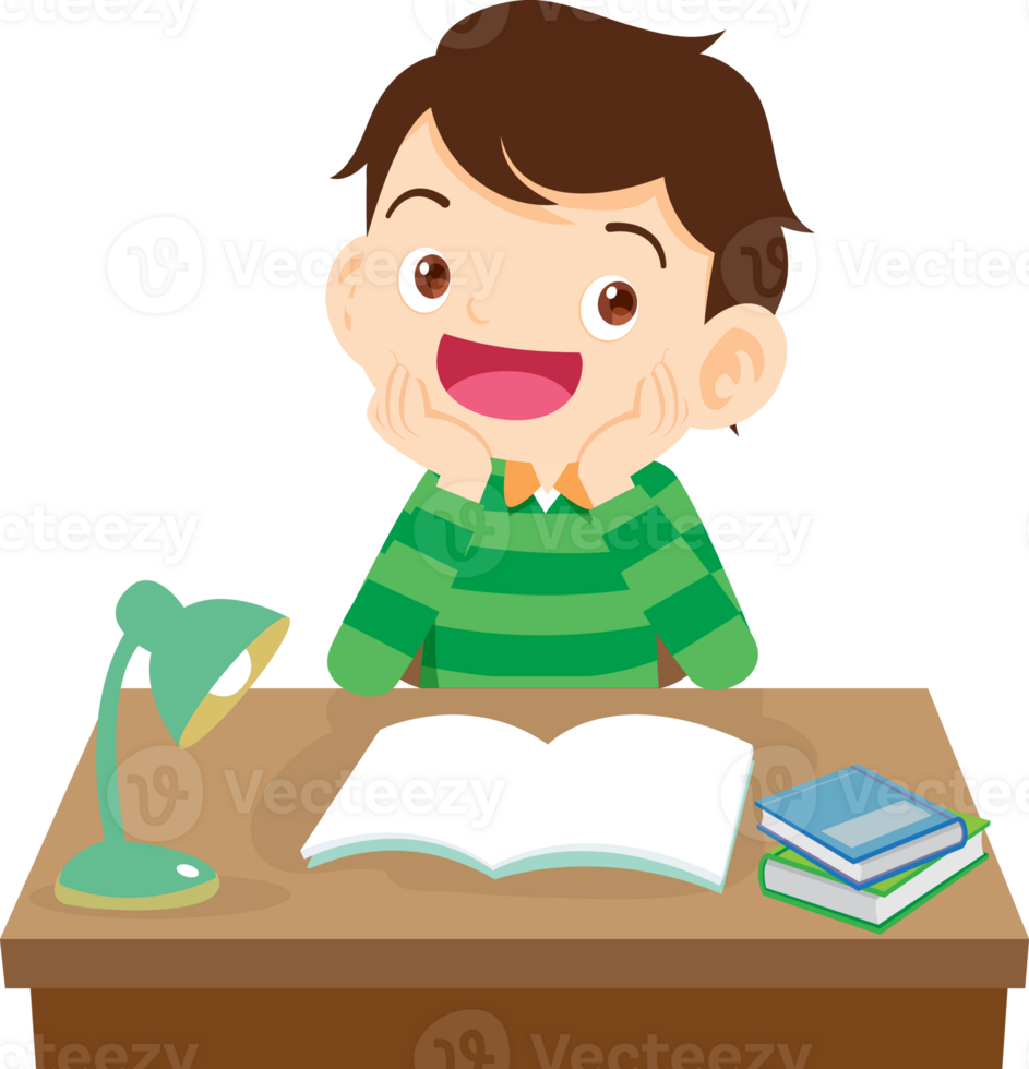 kid learning doing homework read and writing on desk png
