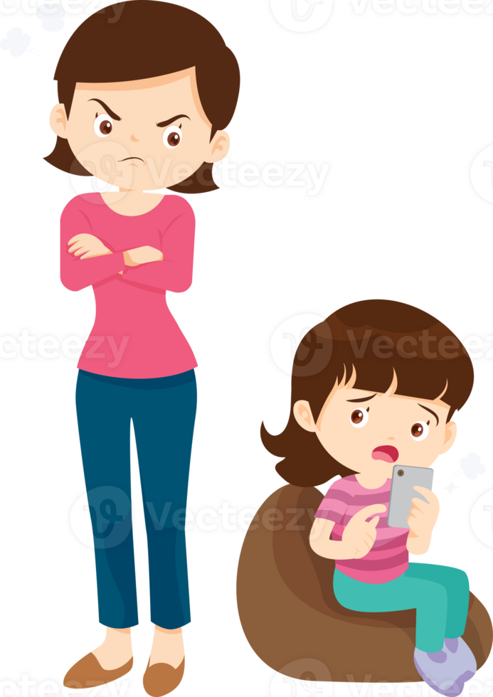 parent angry scold kid mobile phone addicted png