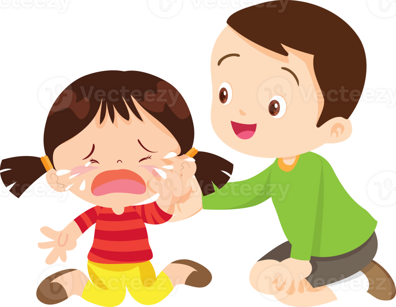 Comforting sad children with friend png