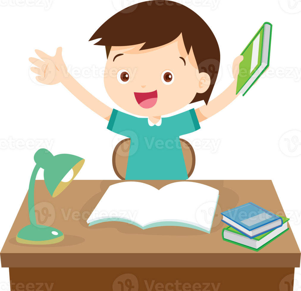 kid learning doing homework read and writing on desk png