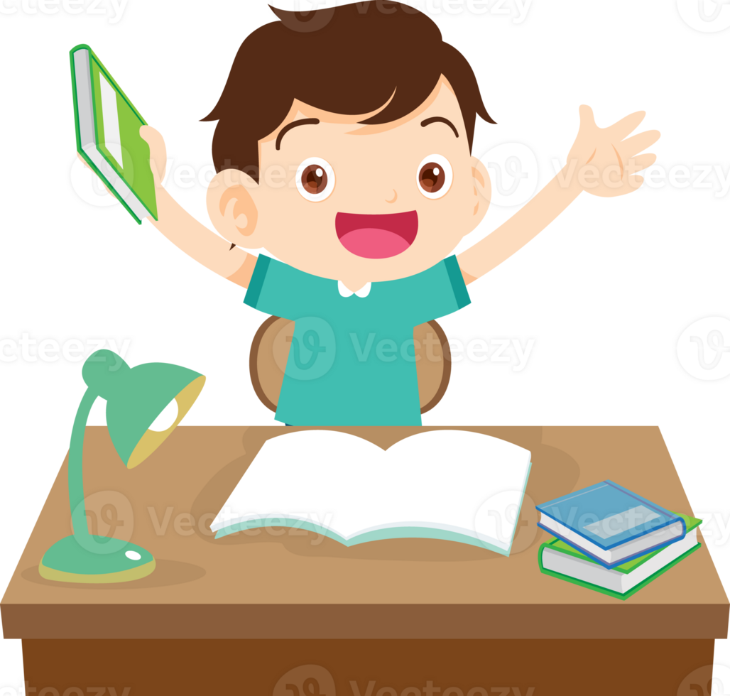 kid learning doing homework read and writing on desk png