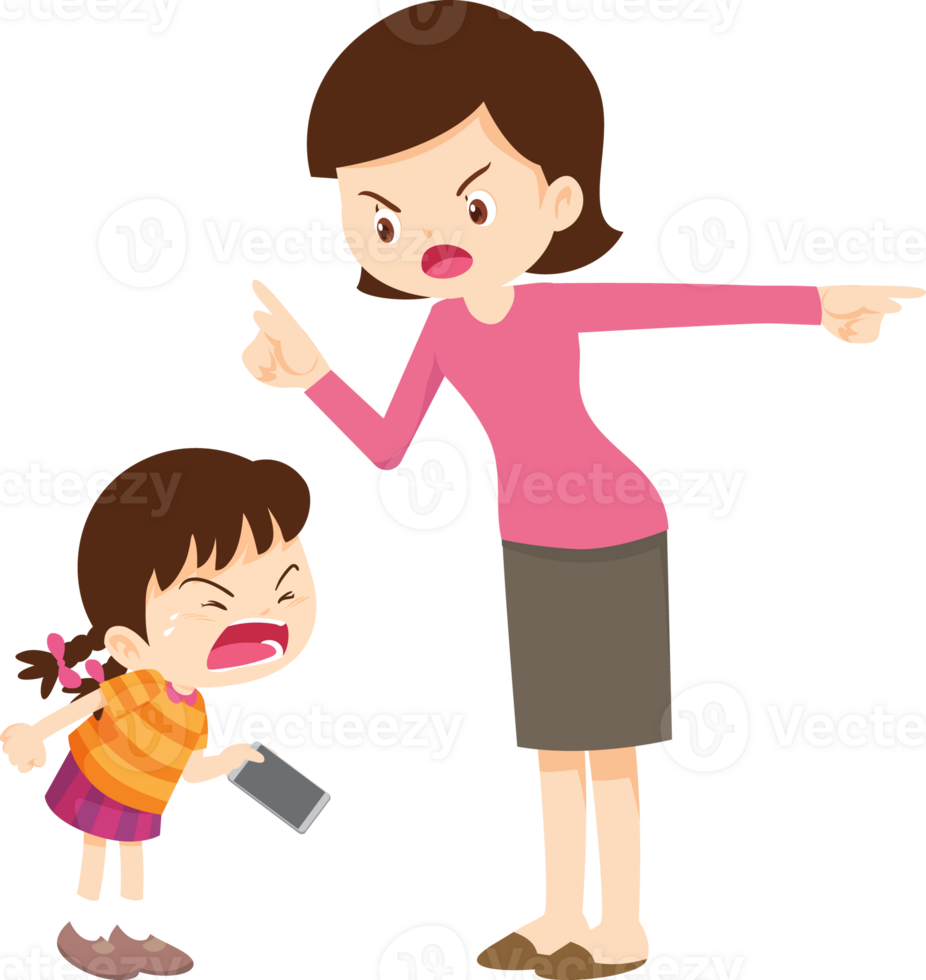 parent angry scold kid mobile phone addicted png