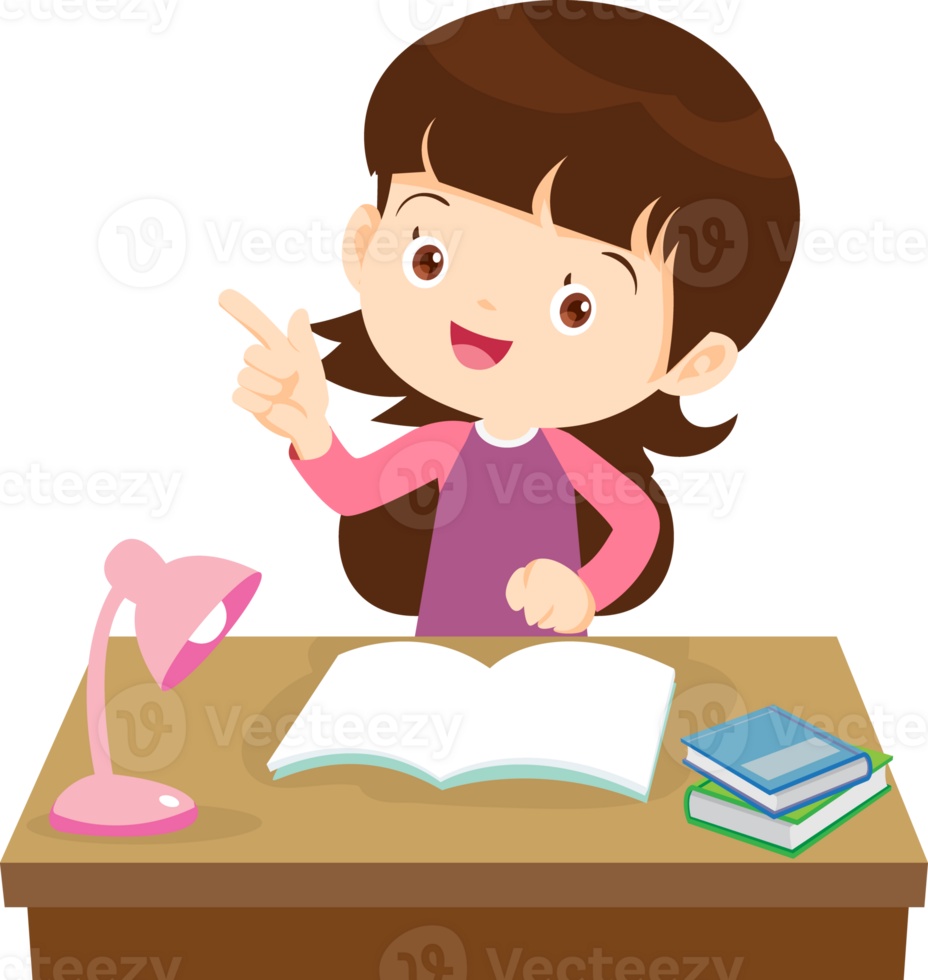 kid learning doing homework read and writing on desk png