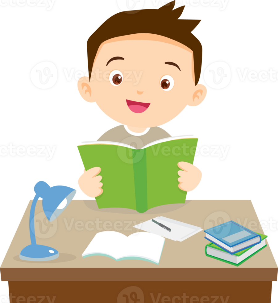 kid learning doing homework read and writing on desk png