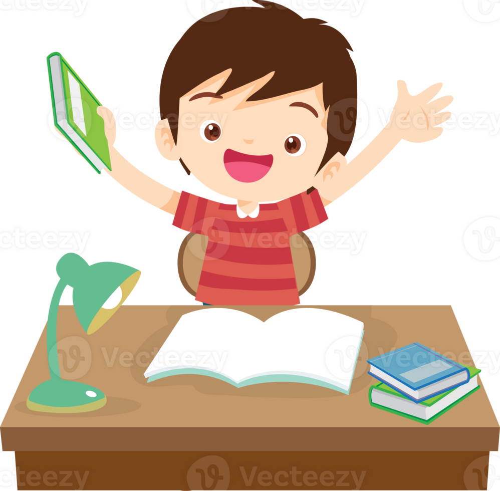 kid learning doing homework read and writing on desk png
