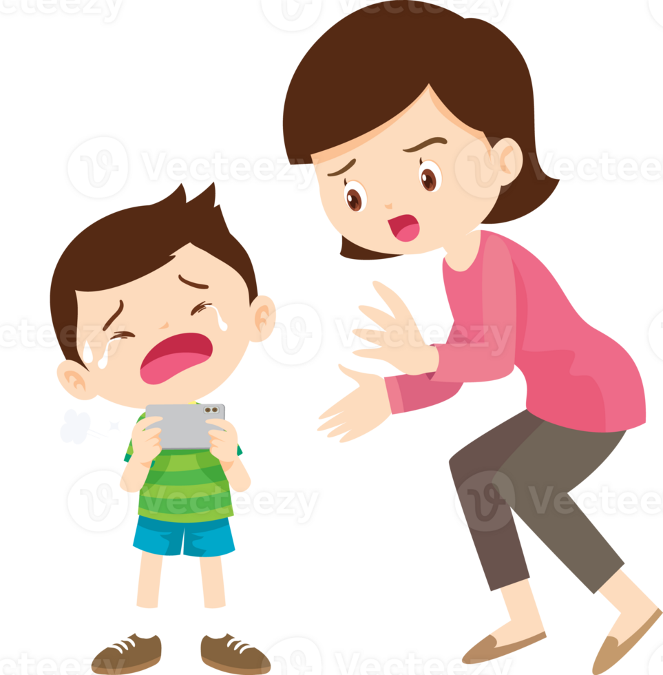 parent angry scold kid mobile phone addicted png
