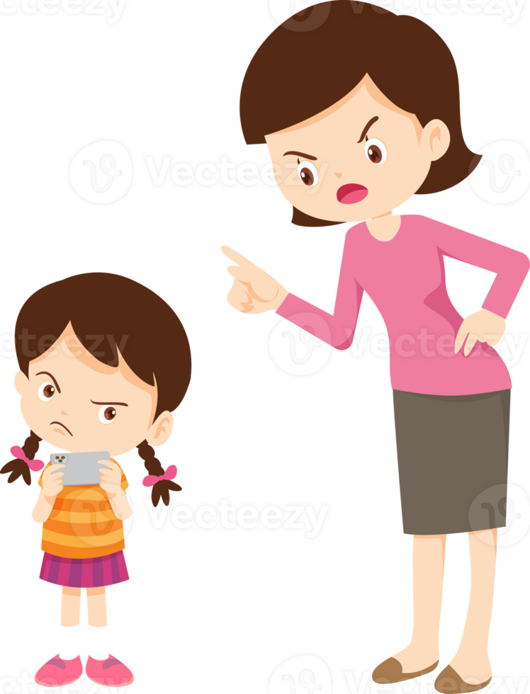 parent angry scold kid mobile phone addicted png