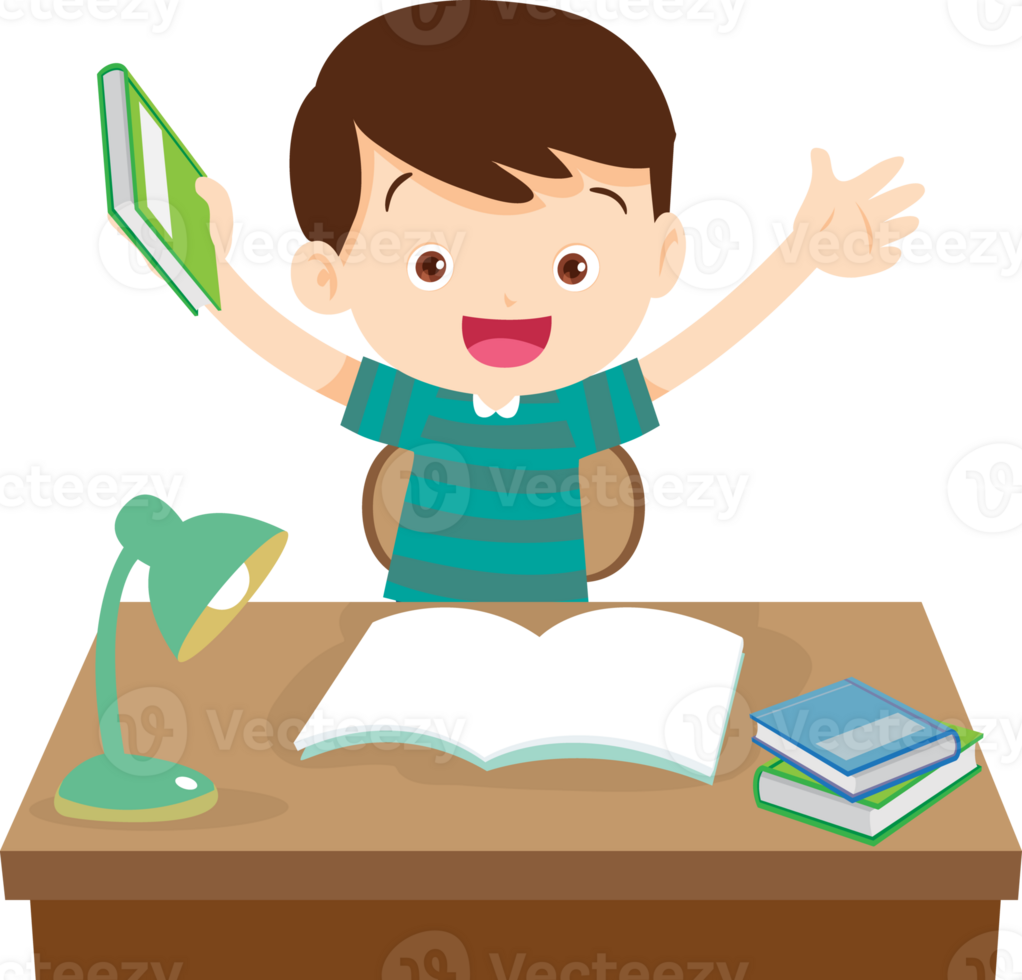 kid learning doing homework read and writing on desk png