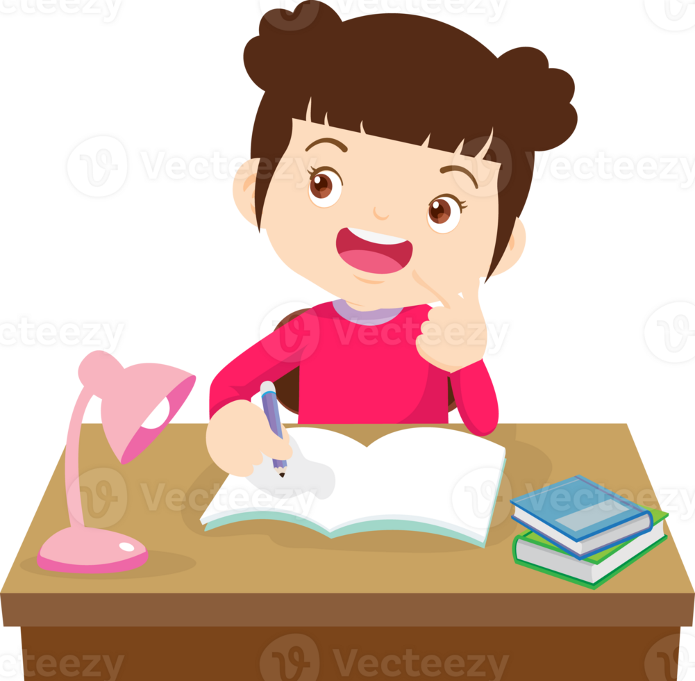 kid learning doing homework read and writing on desk png