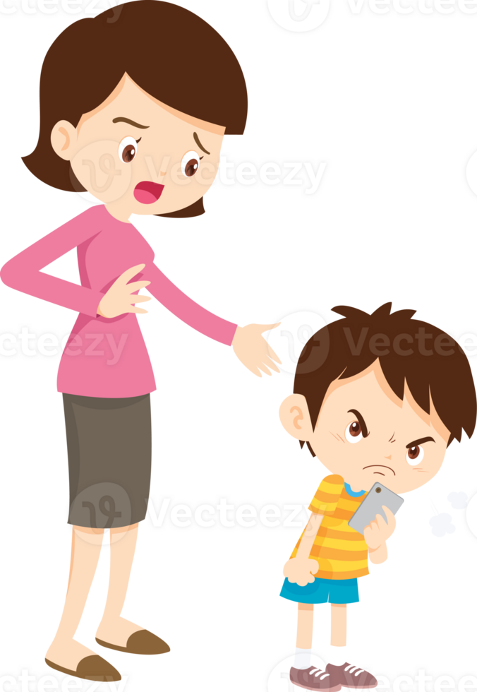 parent angry scold kid mobile phone addicted png