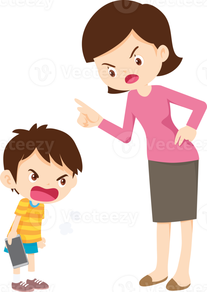 parent angry scold kid mobile phone addicted png