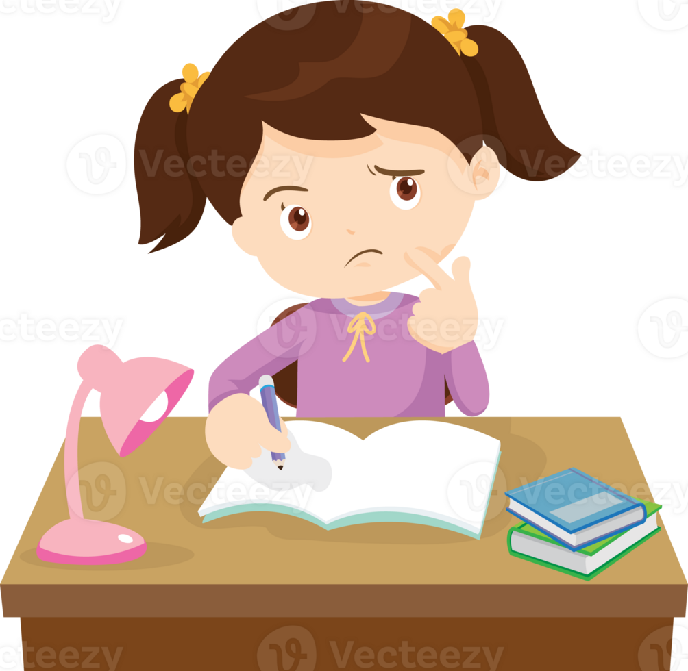 kid learning doing homework read and writing on desk png