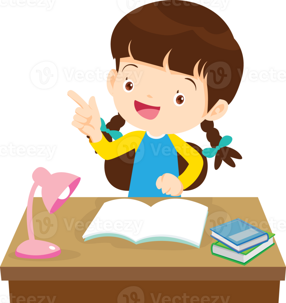 kid learning doing homework read and writing on desk png