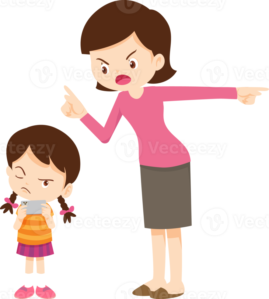 parent angry scold kid mobile phone addicted png