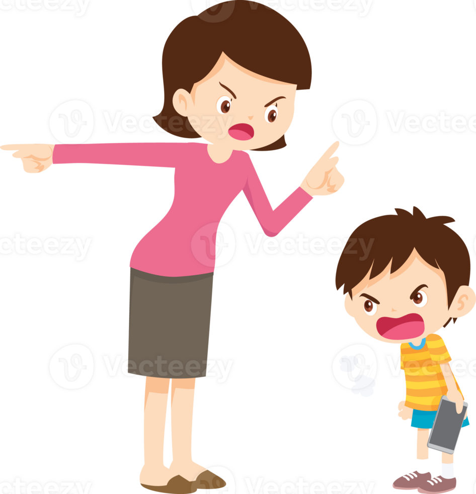 parent angry scold kid mobile phone addicted png