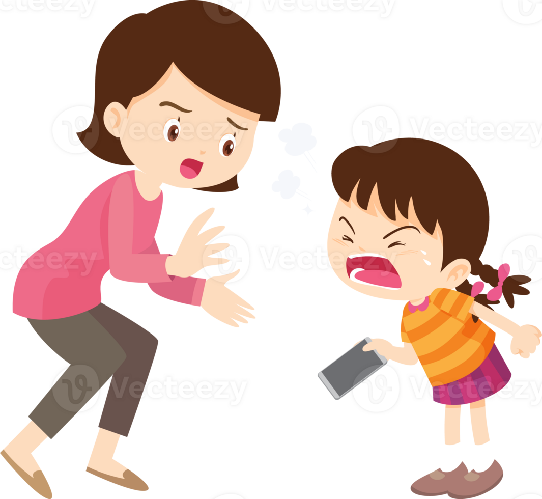 parent angry scold kid mobile phone addicted png