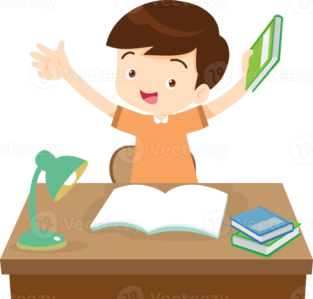 kid learning doing homework read and writing on desk png