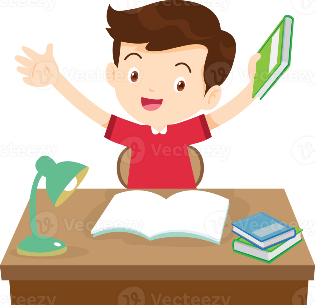 kid learning doing homework read and writing on desk png