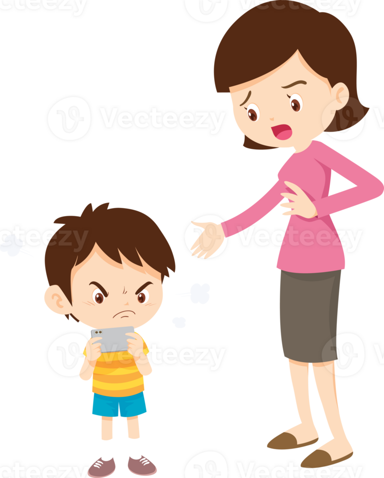 parent angry scold kid mobile phone addicted png