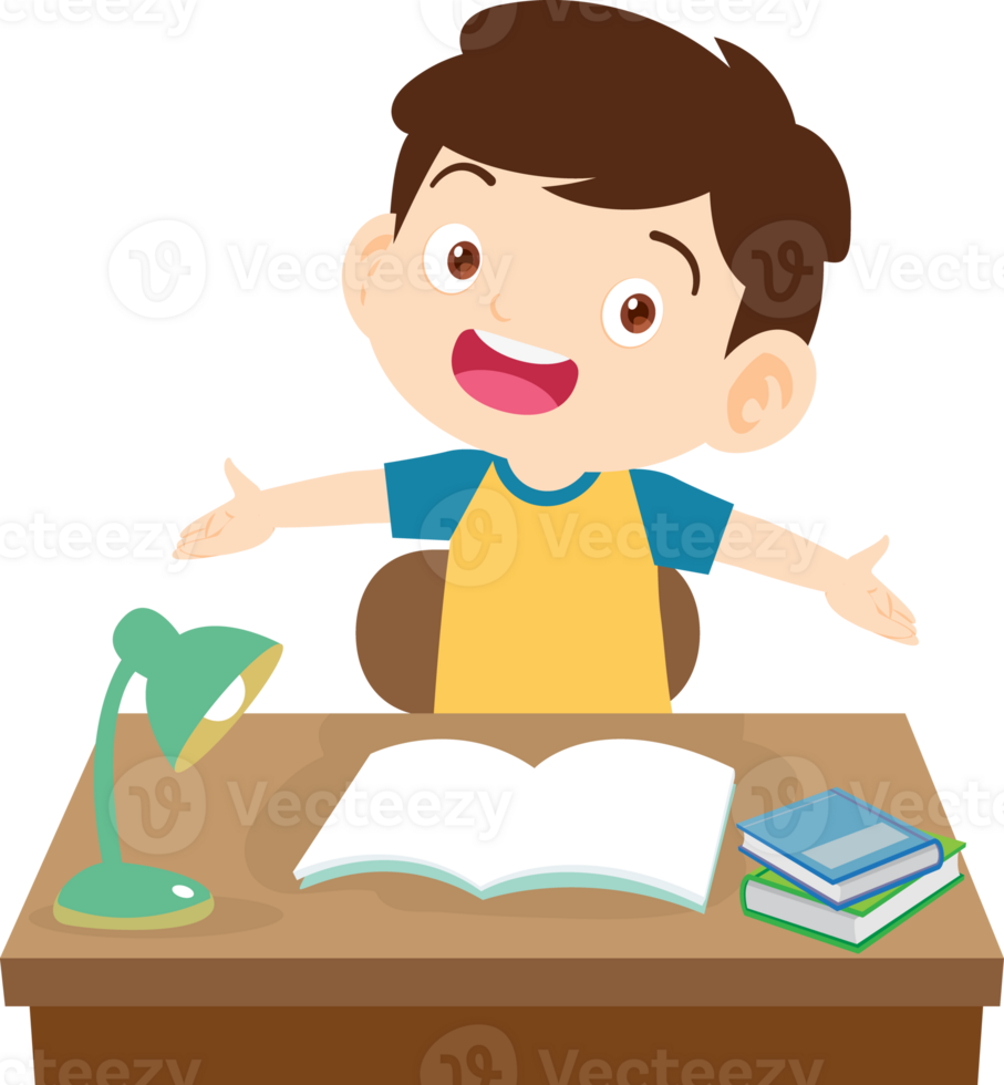 kid learning doing homework read and writing on desk png