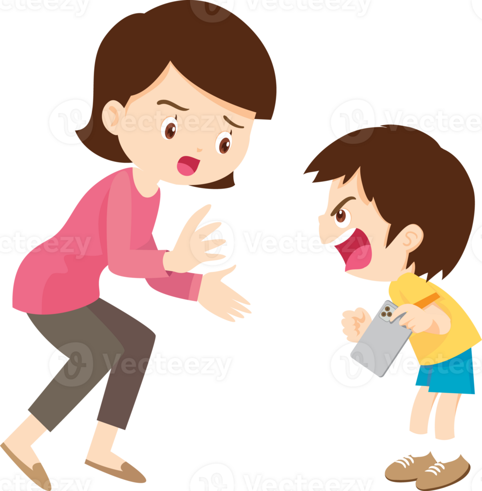 parent angry scold kid mobile phone addicted png