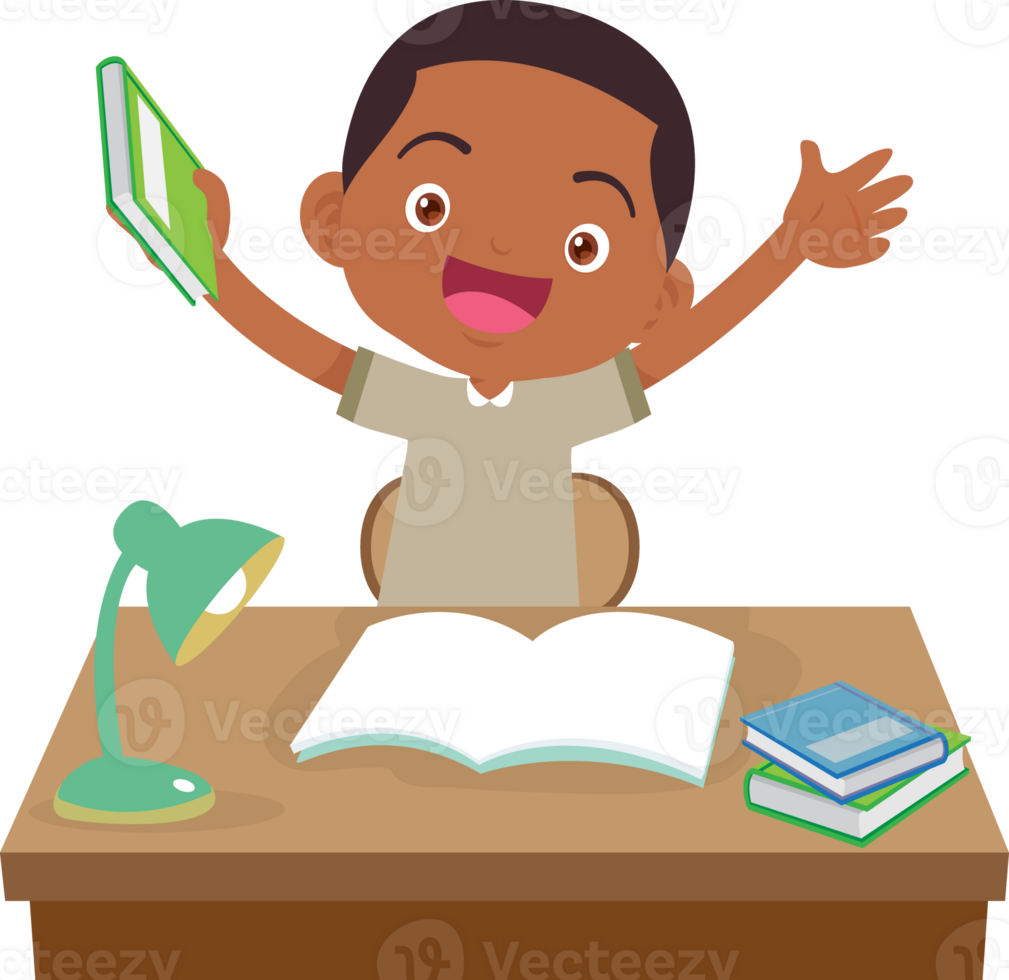 kid learning doing homework read and writing on desk png