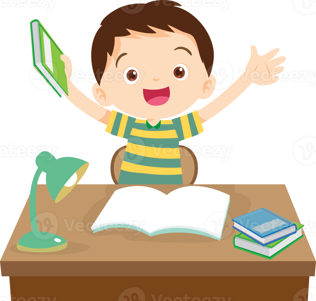 kid learning doing homework read and writing on desk png