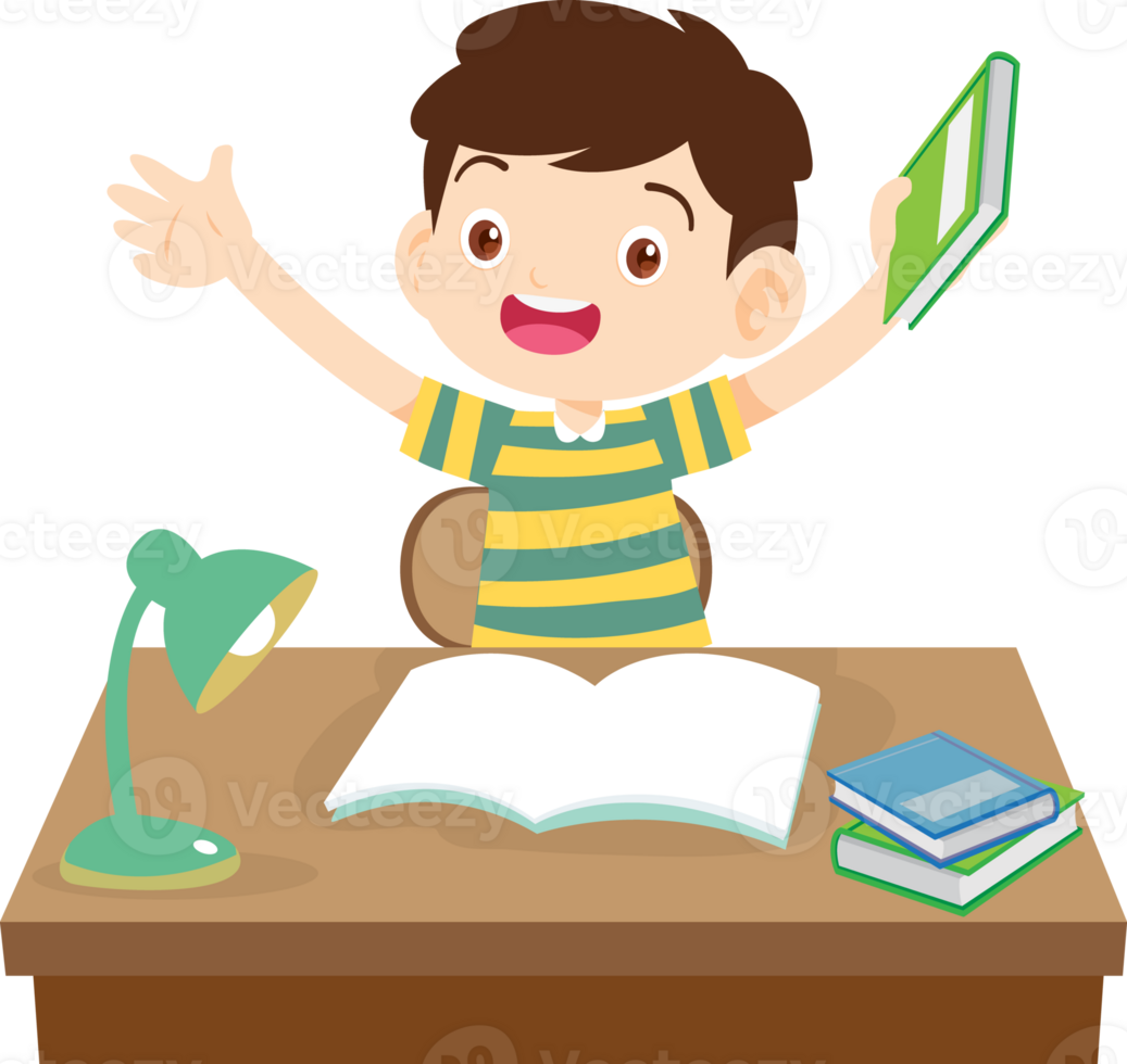 kid learning doing homework read and writing on desk png