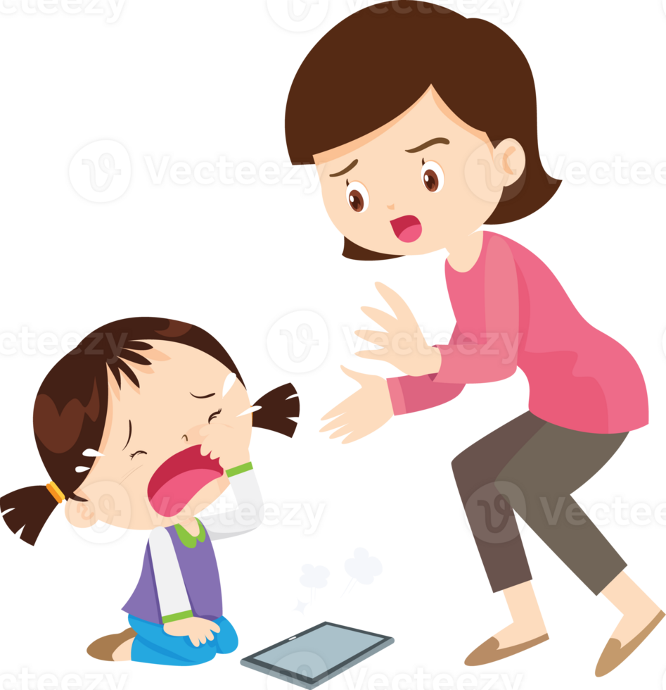 parent angry scold kid mobile phone addicted png