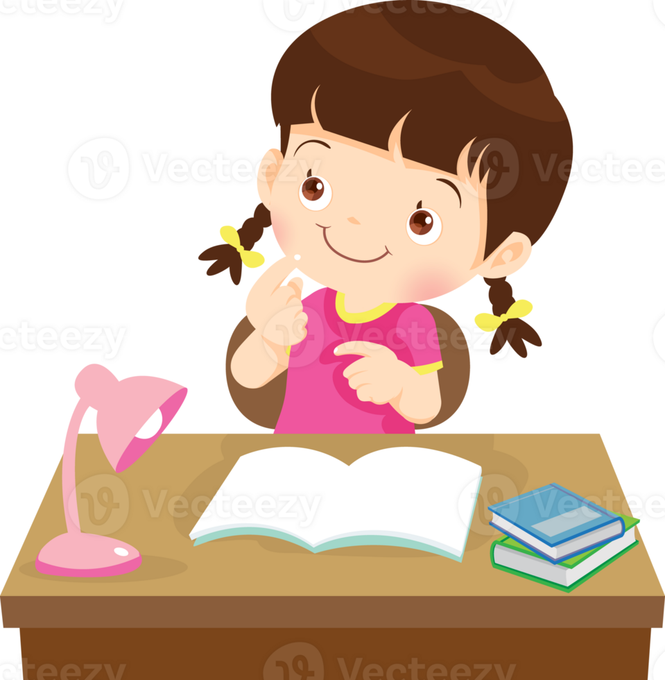 kid learning doing homework read and writing on desk png