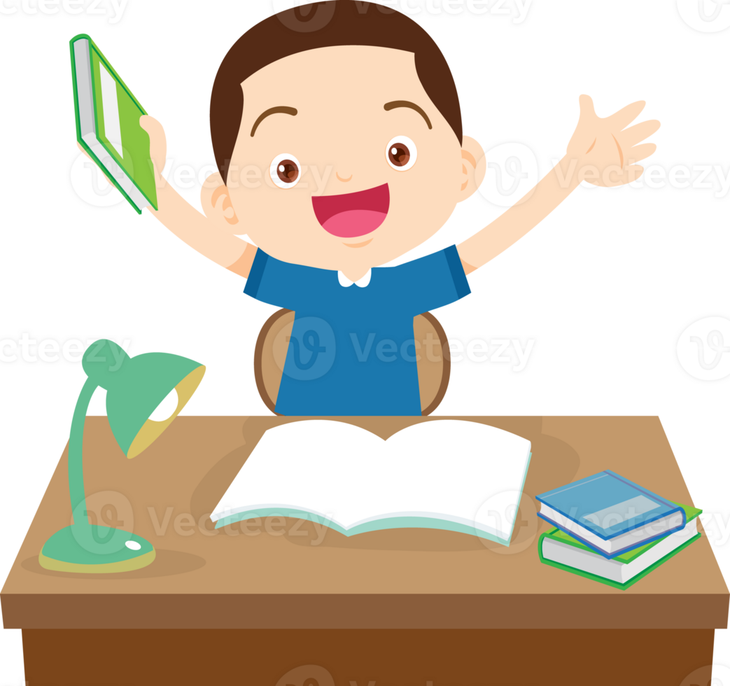 kid learning doing homework read and writing on desk png