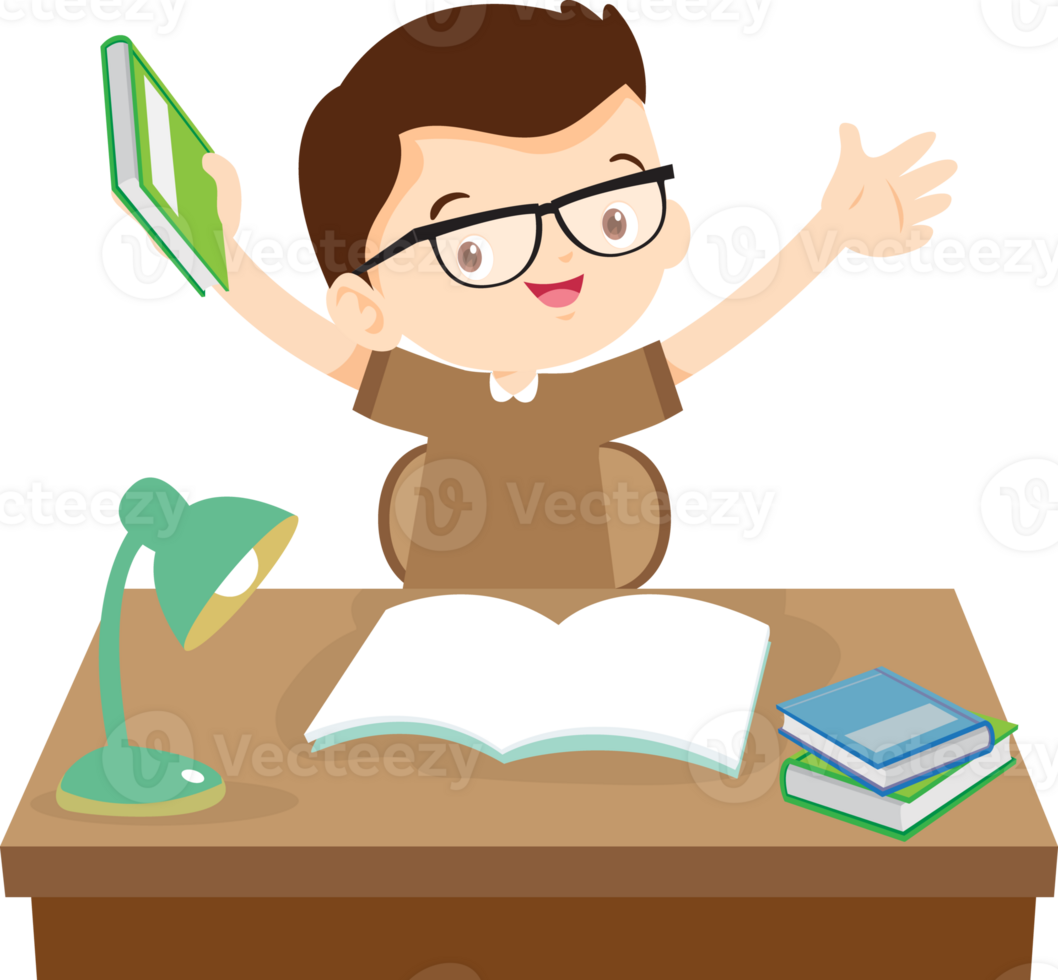 kid learning doing homework read and writing on desk png