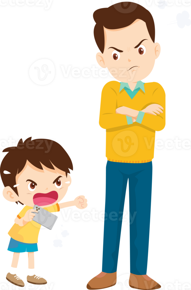 parent angry scold kid mobile phone addicted png