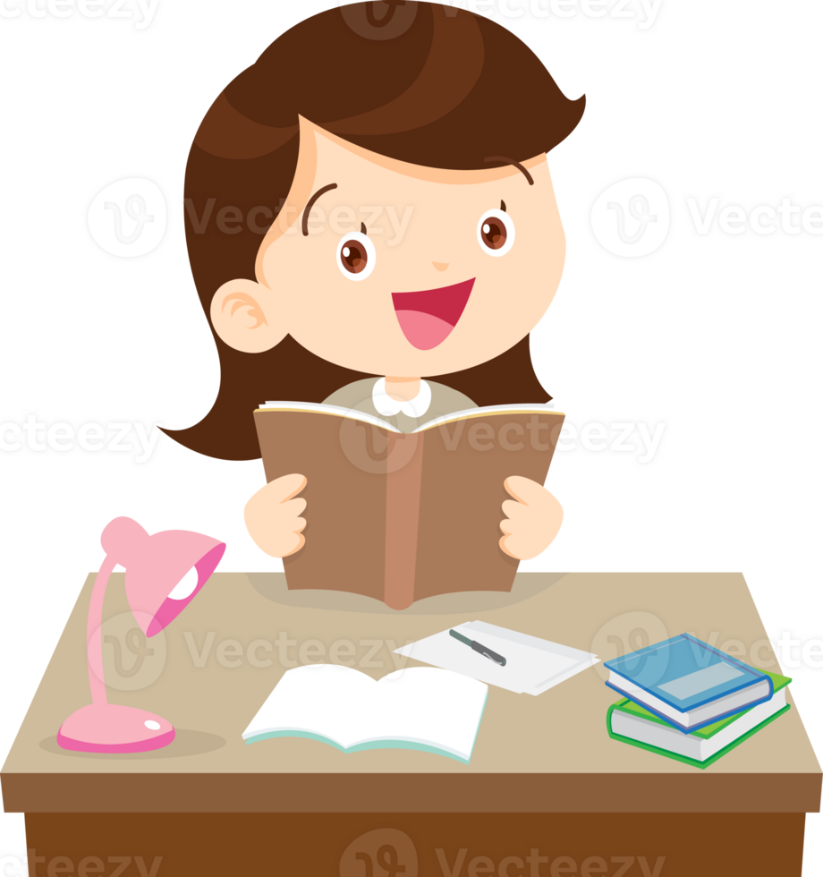 kid learning doing homework read and writing on desk png
