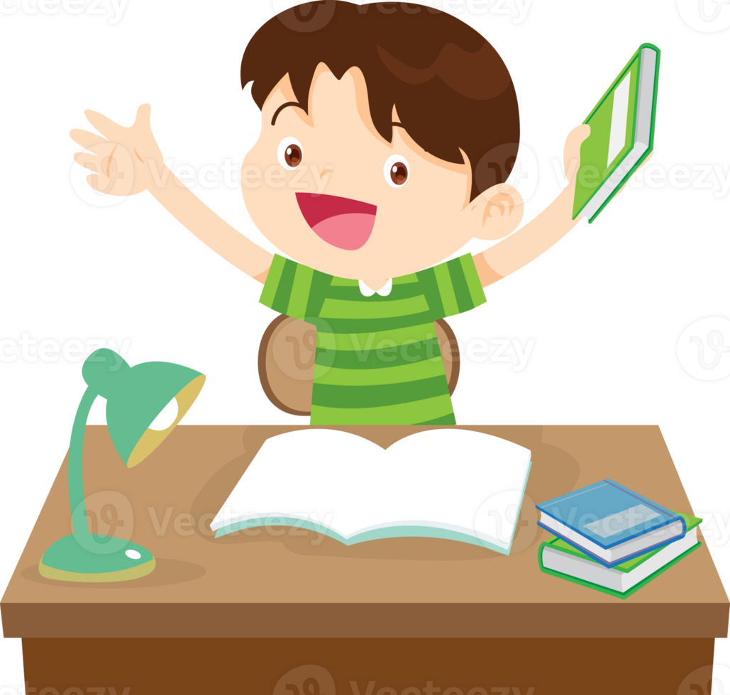 kid learning doing homework read and writing on desk png