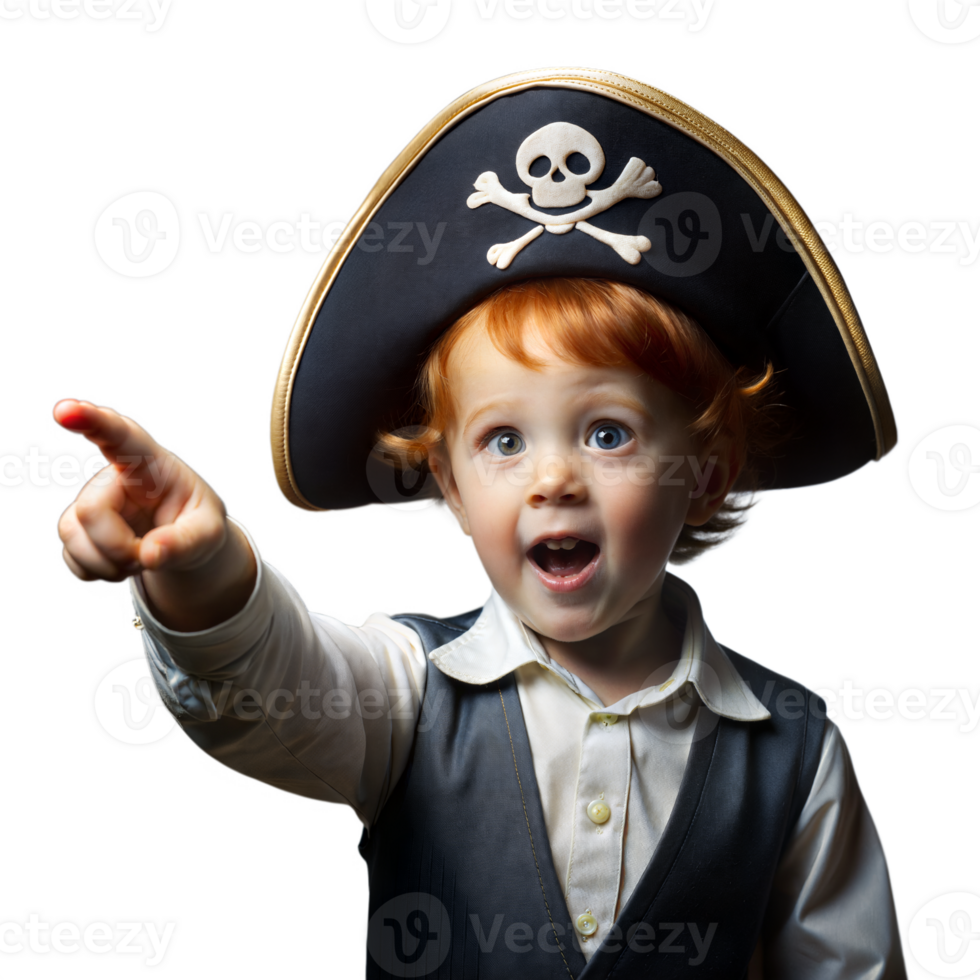 Young Redhead Pirate Boy Points to the Horizon With a Surprised Expression png