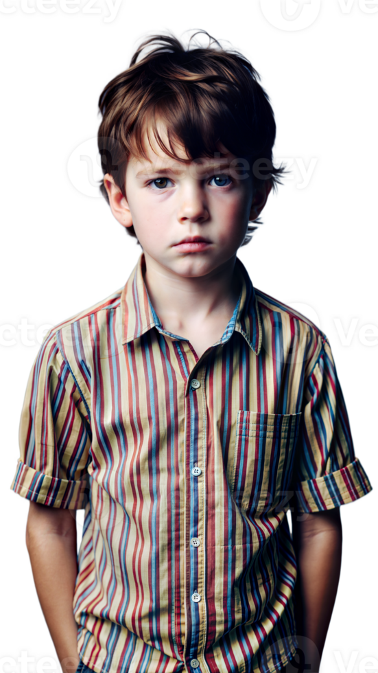 Young Boy Wearing Striped Shirt Stands With Serious Expression png