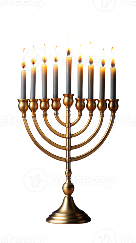 Golden Menorah With Nine Burning Candles For Hanukkah Celebration png