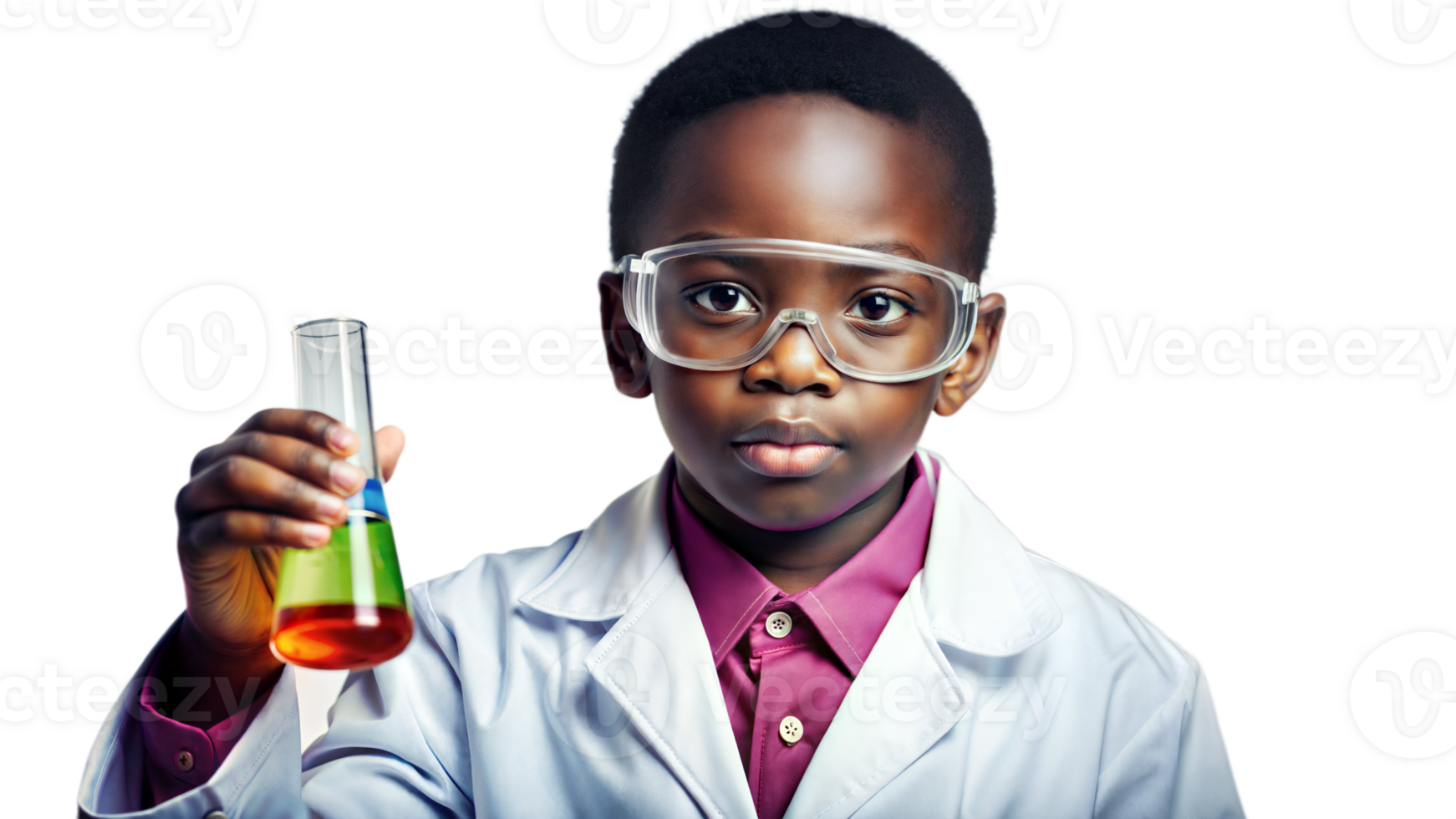 Young Boy Scientist Holding Beaker With Colorful Liquid During Science Experiment png