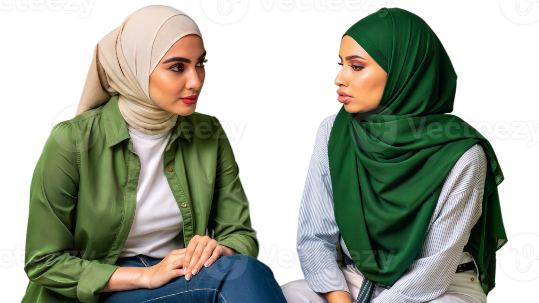 Two Women Wearing Hijabs Having a Conversation png