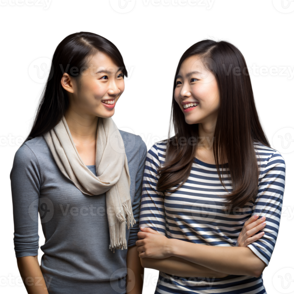 Two Smiling Asian Women Talking and Laughing Together png