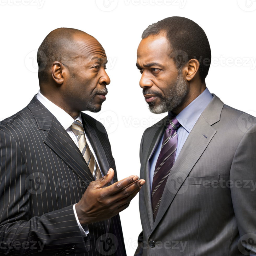 Two Businessmen in Suits Having a Serious Conversation png