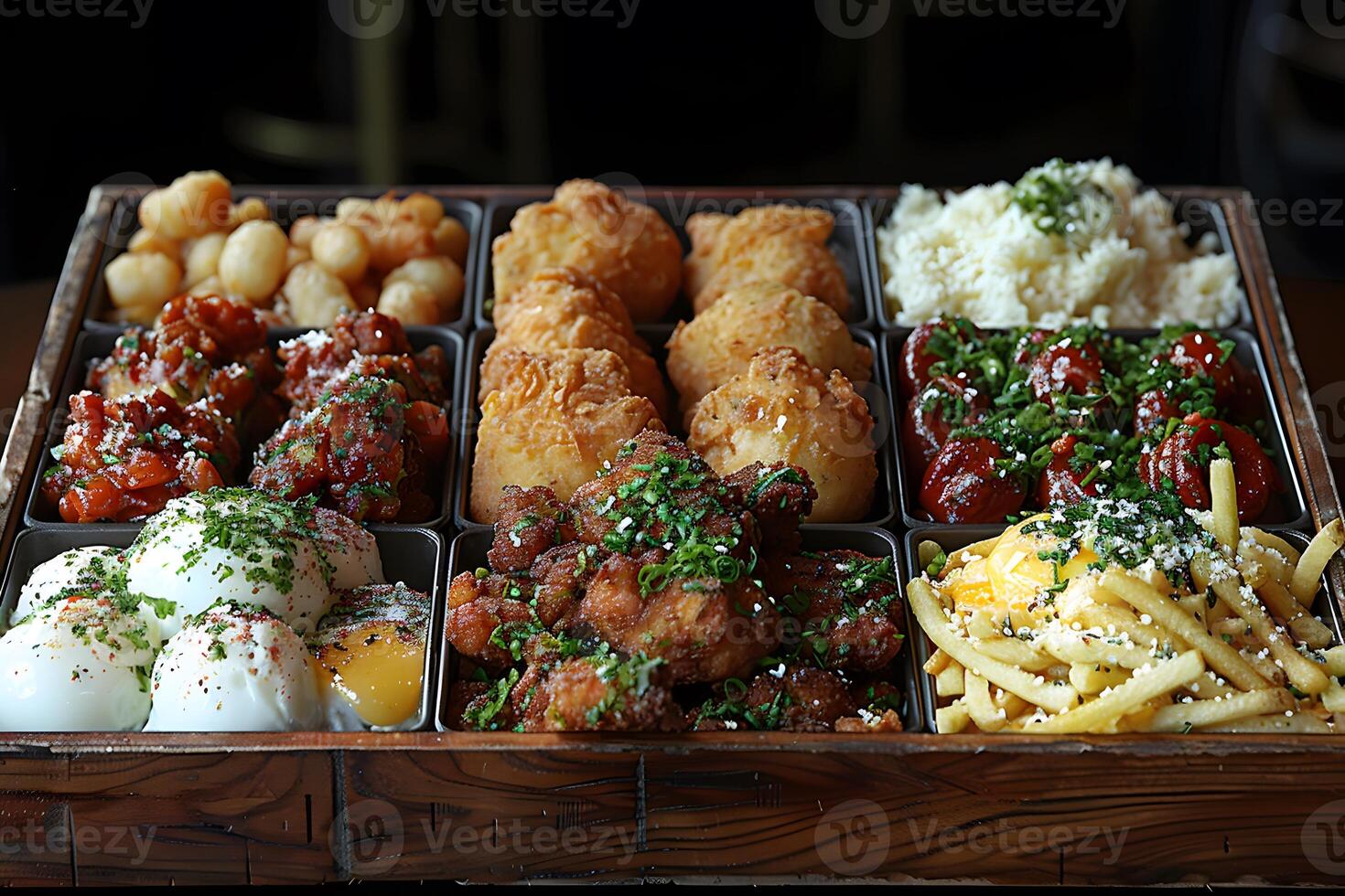 Assorted Fried Food Platter with Rice, Pasta, and Garlic Bread - Perfect for Gatherings photo