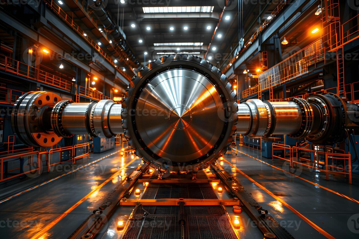 Industrial Machinery Interior with Large Cylindrical Equipment in a Factory Setting for Engineering and Manufacturing photo