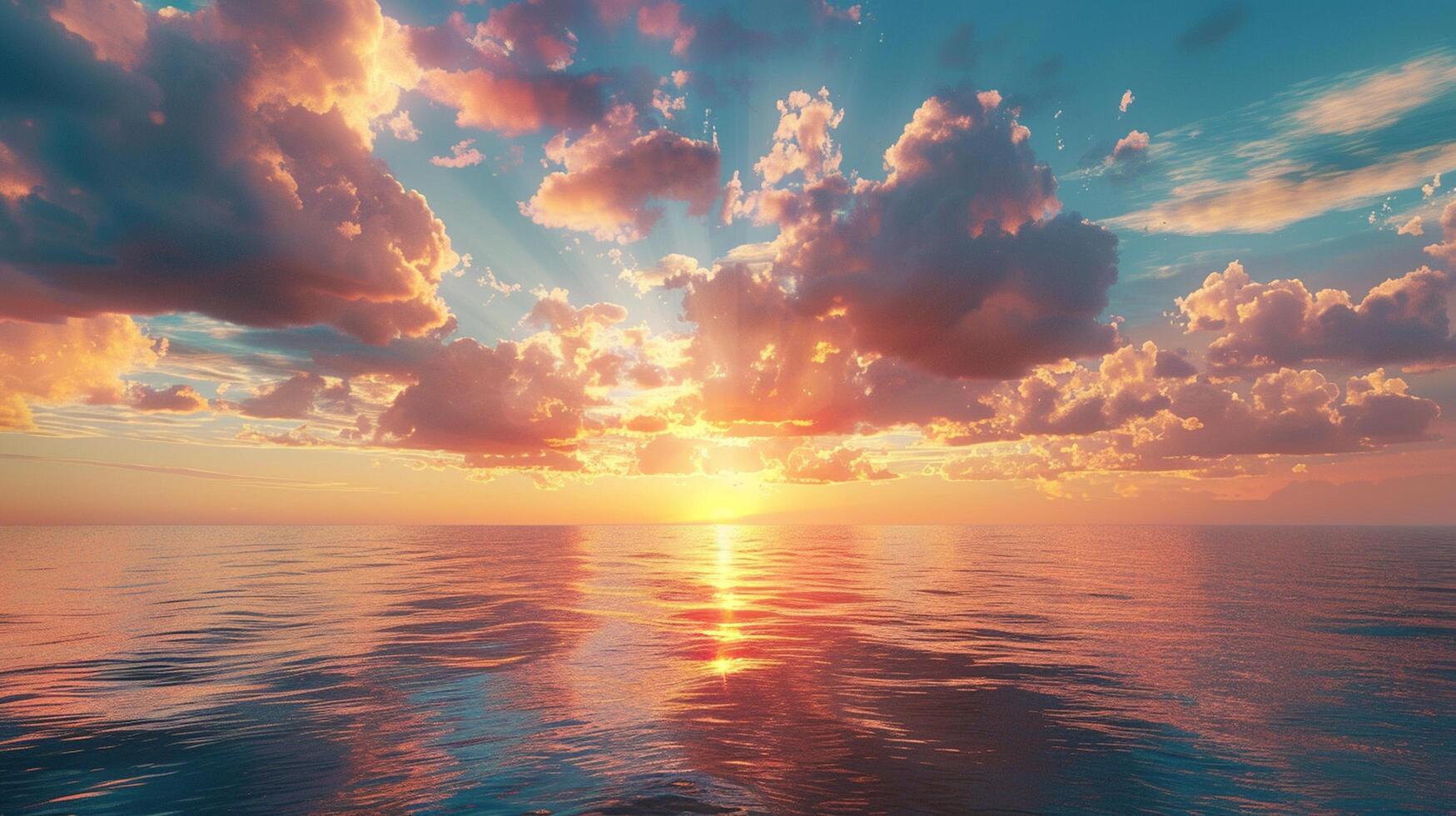 Colorful sunset sky with beautiful cloud over the ocean photo