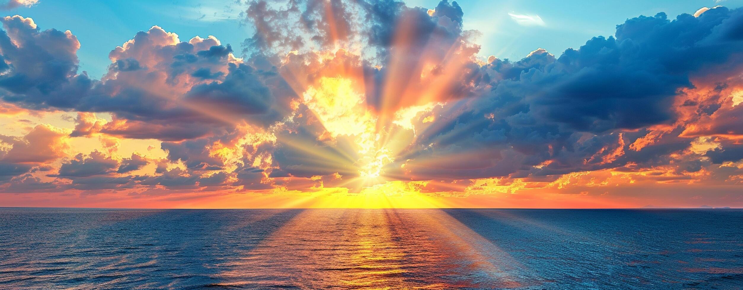 Colorful sunset sky with beautiful cloud over the ocean photo