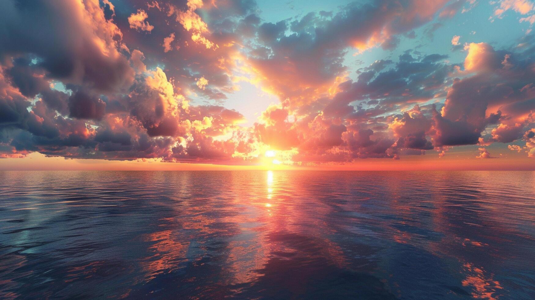 Colorful sunset sky with beautiful cloud over the ocean photo