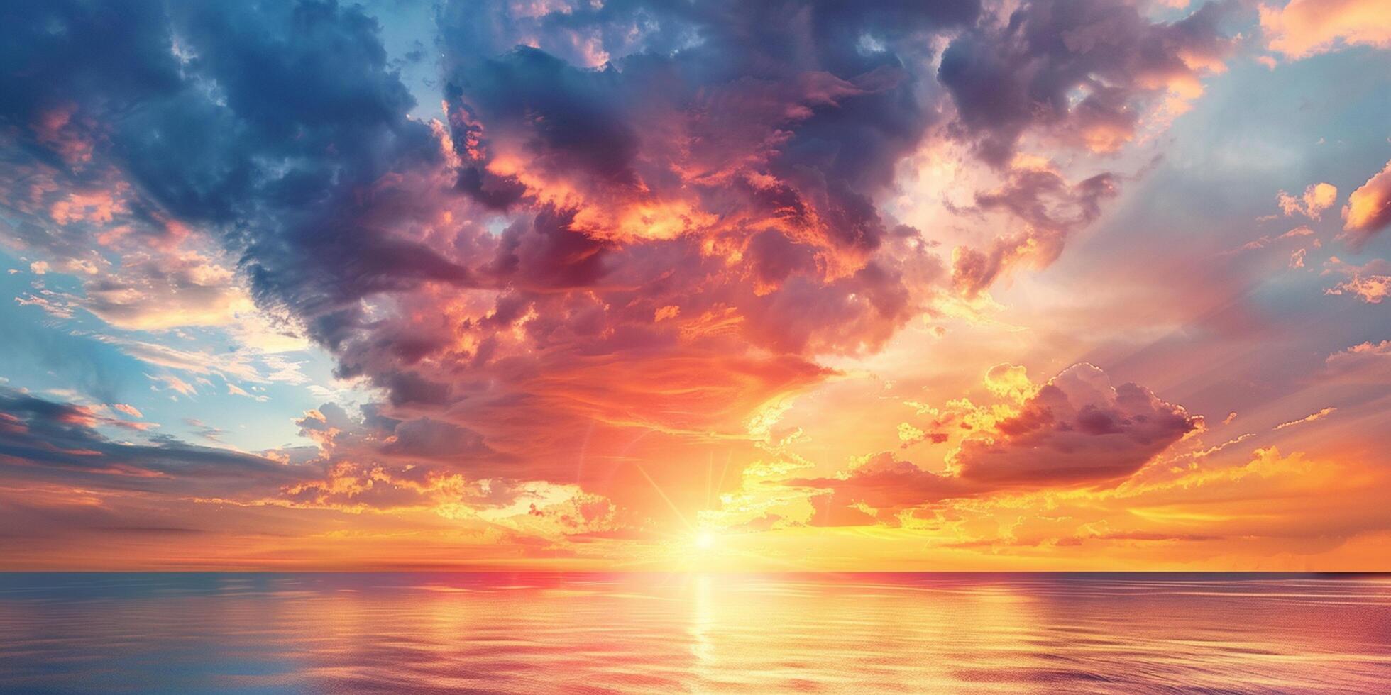 Colorful sunset sky with beautiful cloud over the ocean photo