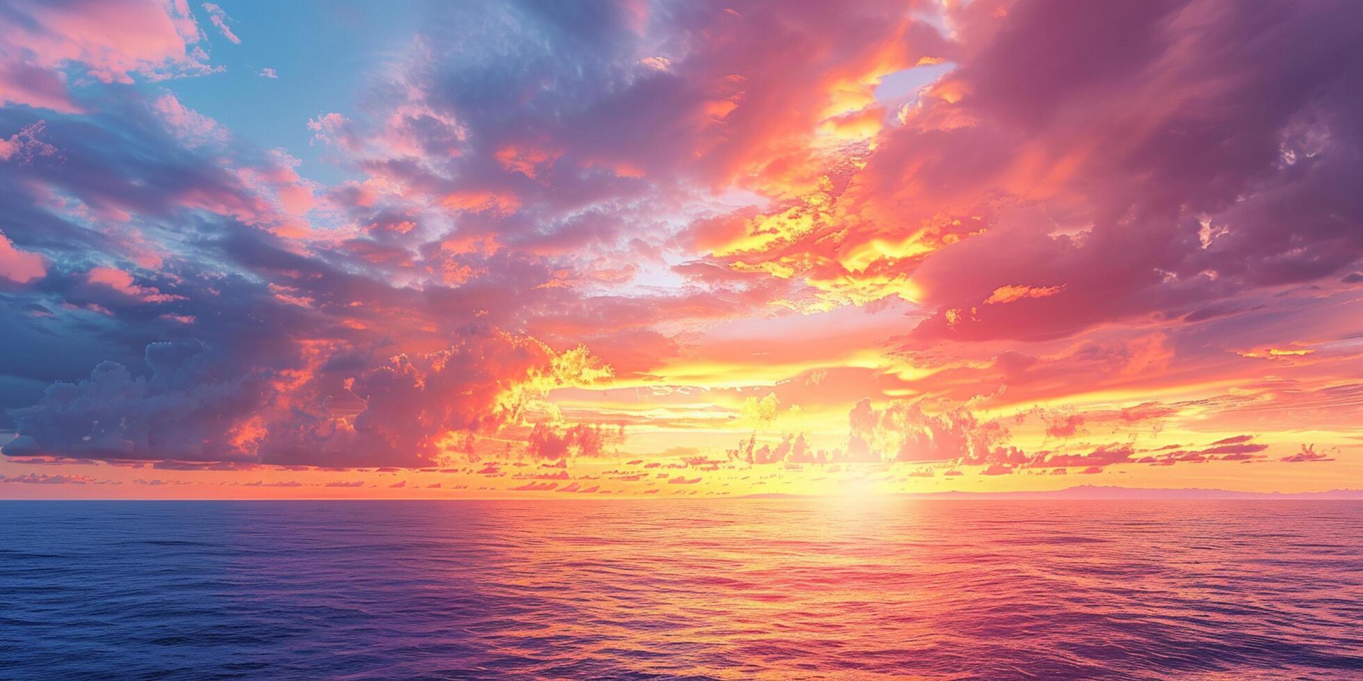 Colorful sunset sky with beautiful cloud over the ocean photo