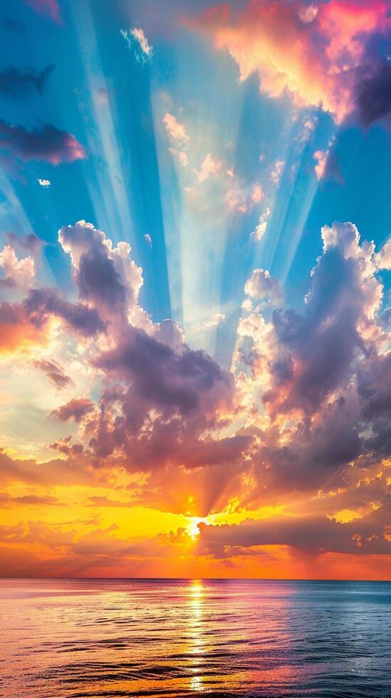 Colorful sunset sky with beautiful cloud over the ocean photo